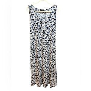 Vintage Navy Floral Maxi Dress Boho Cottagecore 90s Sleeveless Sz M Whimsical